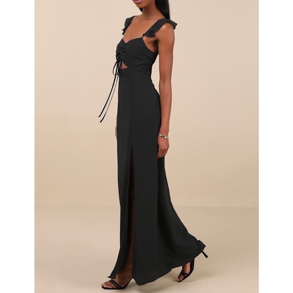 NWT Lulus The Way to Love Black Ruffled‎ Maxi Dress Small